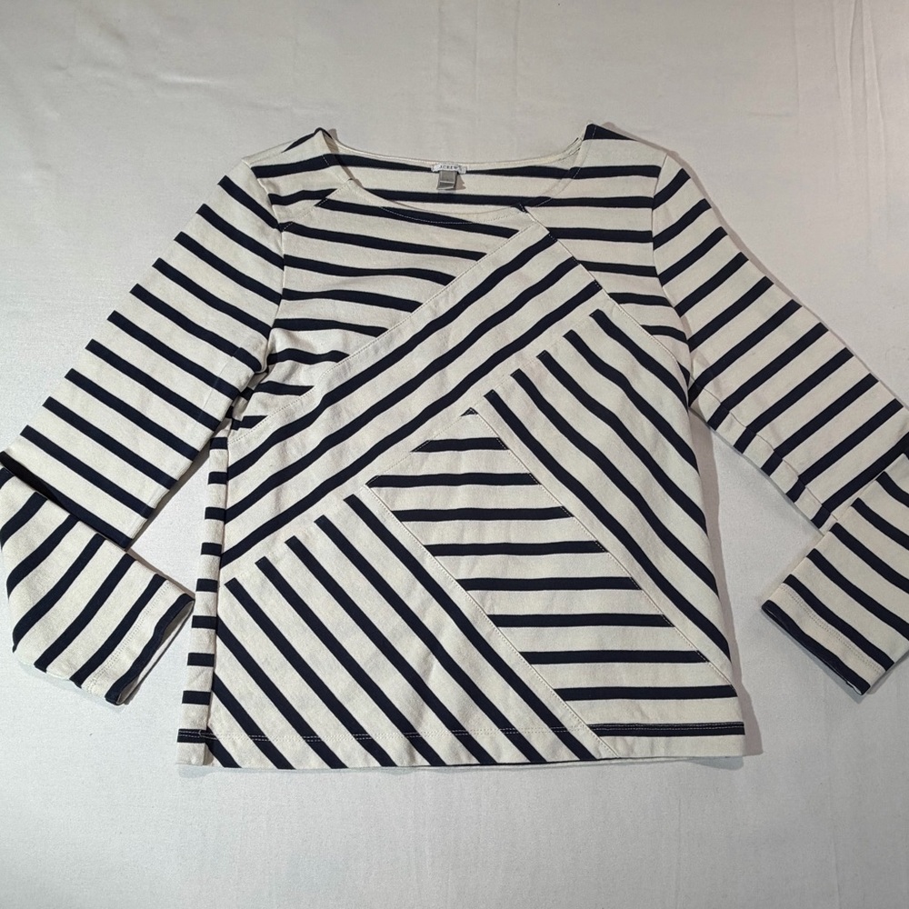 J. Crew Black and White Striped Long Sleeve Top